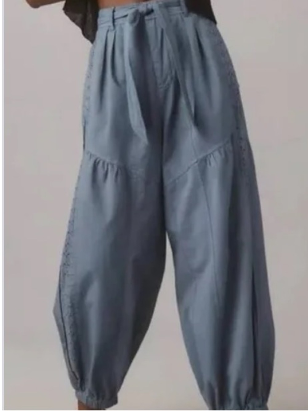 NEW XS Anthropologie Washed Eyelet Joggers Harem Balloon Pants Blue NWT